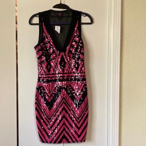 Bebe pink and black sequin dress